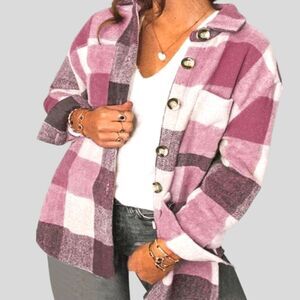 PLUS SIZE Warm Casual Flannel Shacket Jacket W/Pockets 2X